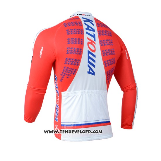 2014 Maillot Ciclismo Katusha Blanc et Rouge Manches Longues et Cuissard